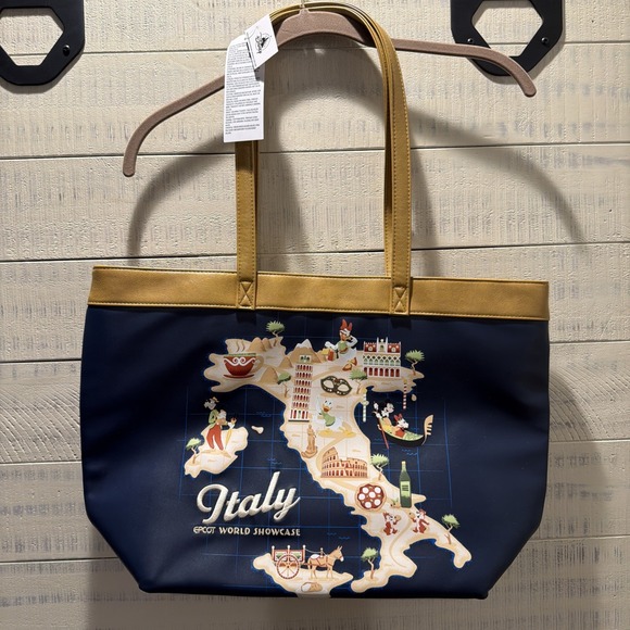 Disney Handbags - Disney Parks Epcot World Showcase Italy Pavilion Map Large Tote Bag Navy NWT